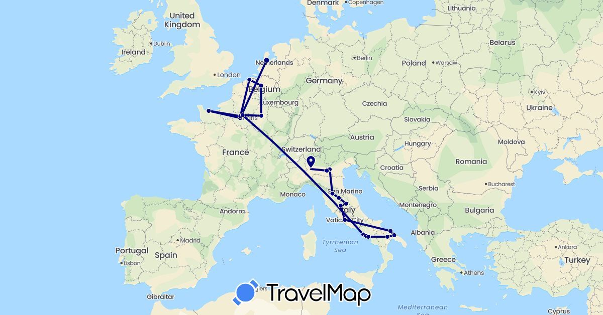 TravelMap itinerary: driving in Belgium, France, Italy, Netherlands, Vatican City (Europe)